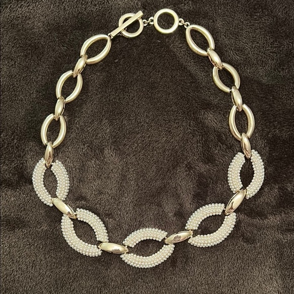 Anne Klein Gold Infinity Necklace with Mini Pearls & Polished Links - Picture 1 of 7